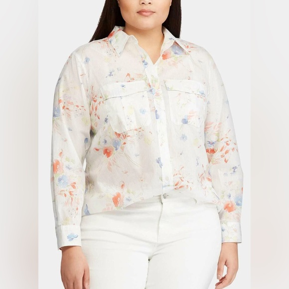 Lauren Ralph Lauren Tops - Lauren Ralph Lauren Floral Button-Up Long Sleeve Shirt Size Petite Large